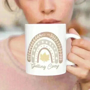 Getting cozy fall mug 11oz with Bamboo Lids and Stainless Steel Spoon For Coffee